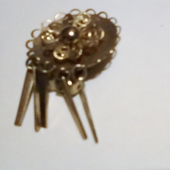 Vintage Gold Tone Earrings with Floral Accent and Tassells - Picture 2 of 7